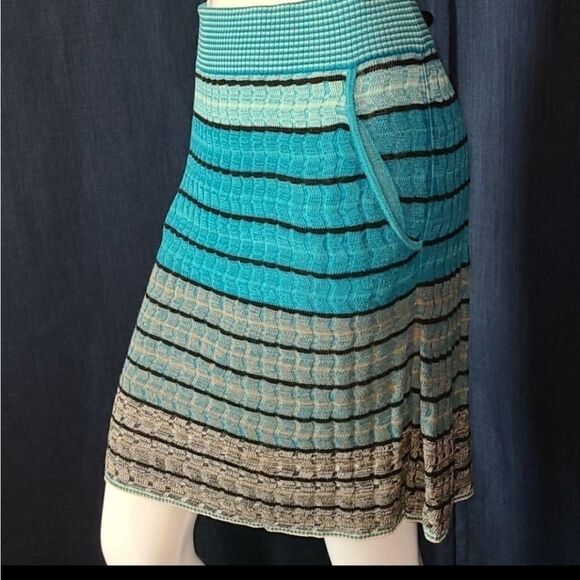 LOFT Women's Turquoise Blue Stripe Ribbed Cable Knit Sweater Skirt Soft Stretchy - Picture 4 of 11